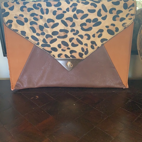 Leopard cowhide color blocked envelope bag - Picture 3 of 10